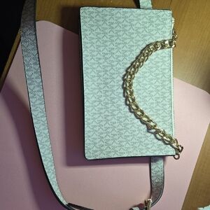 Elegant White and Gold Chain MK Women's Belt Bag